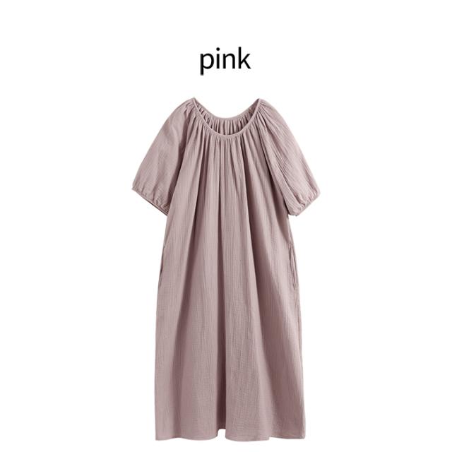 ダブルガーゼ素材の綿100％ゆったり着れるワンピース