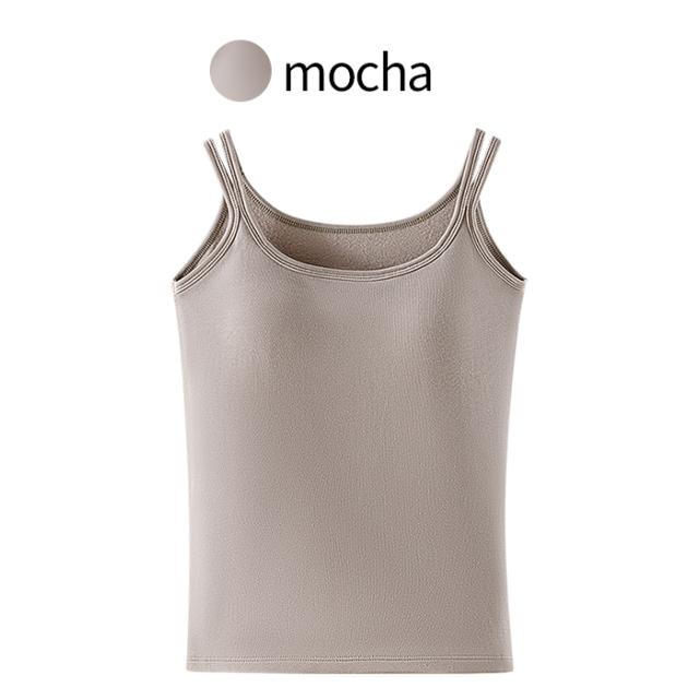 【送料無料】 裏起毛で暖か ストラップが可愛いカップ付きタンク