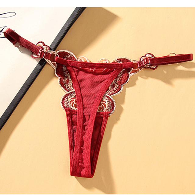 蝶刺繍サイズ調節可能なTバックショーツ