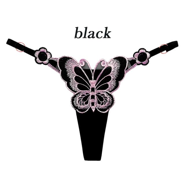 蝶刺繍サイズ調節可能なTバックショーツ