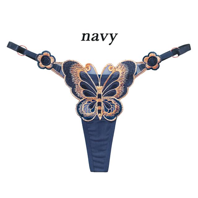 蝶刺繍サイズ調節可能なTバックショーツ