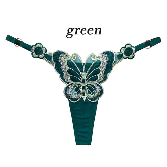 蝶刺繍サイズ調節可能なTバックショーツ