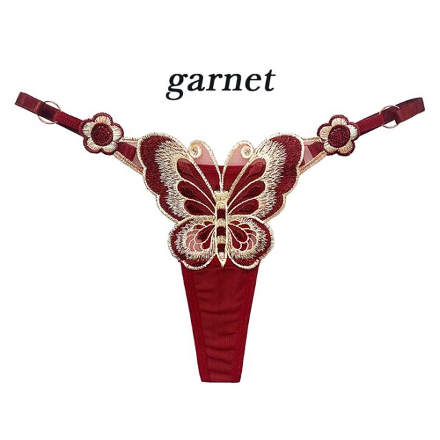 蝶刺繍サイズ調節可能なTバックショーツ