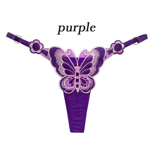蝶刺繍サイズ調節可能なTバックショーツ
