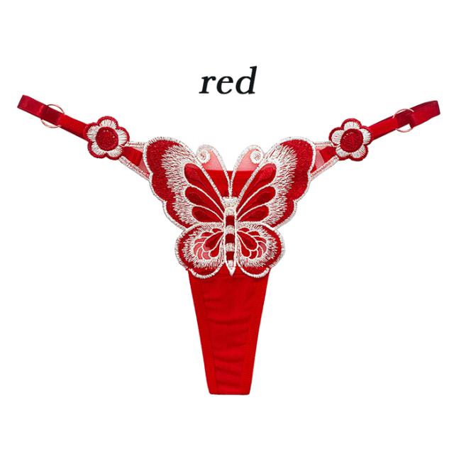 蝶刺繍サイズ調節可能なTバックショーツ