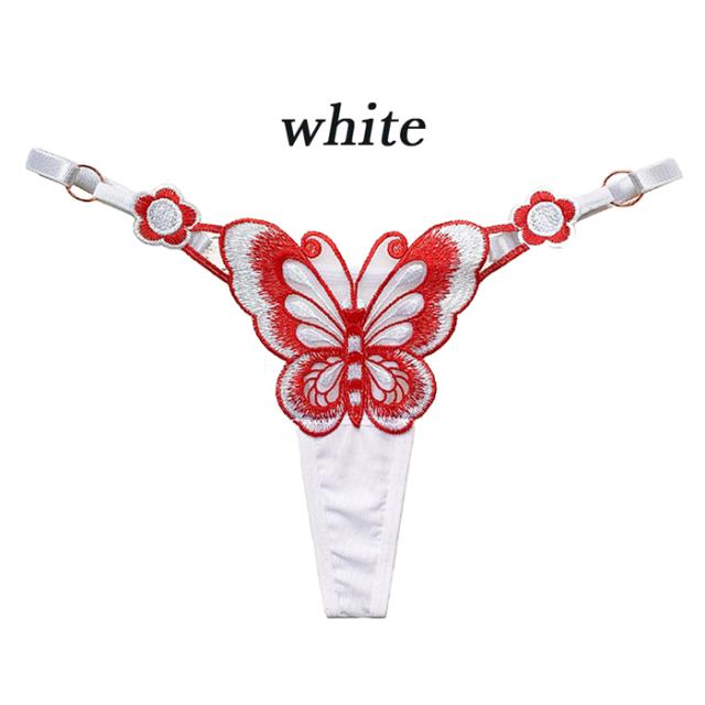 蝶刺繍サイズ調節可能なTバックショーツ
