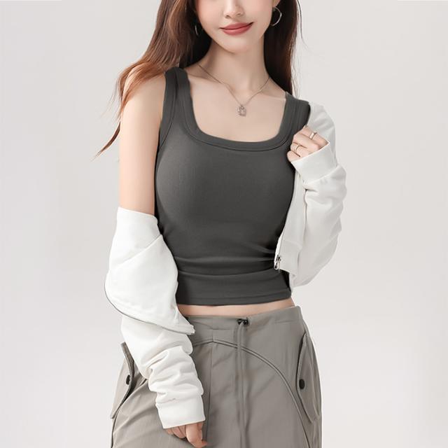 【送料無料】綿92% リブあみショート丈ブラトップ