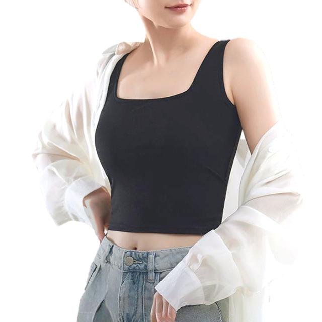 綿95％ 背中みせカップ付きタンクトップ