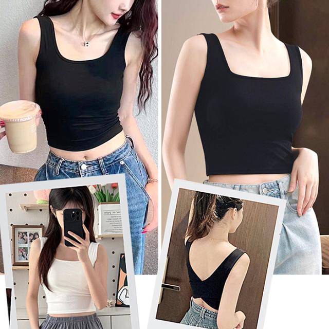 綿95％ 背中みせカップ付きタンクトップ