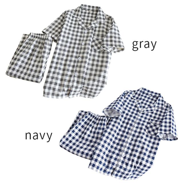 【送料無料】 綿100％ガーゼの快適半袖チェックパジャマ