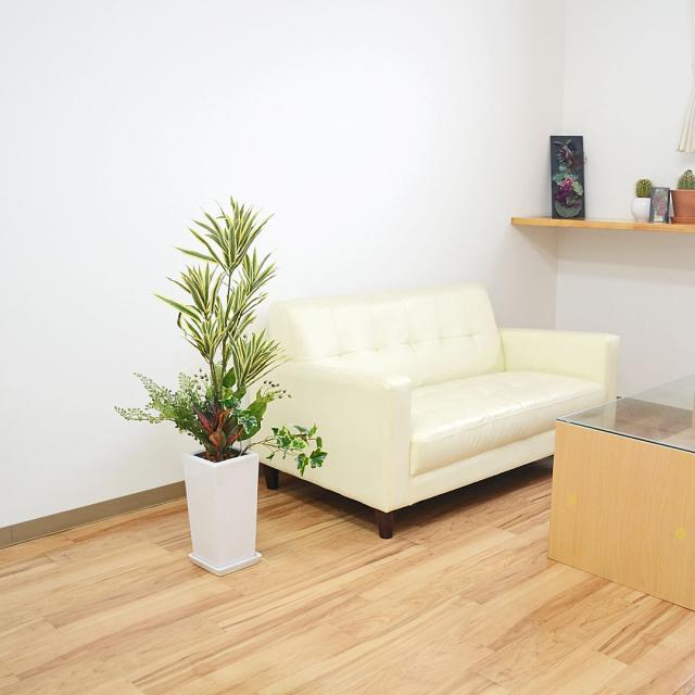 人工観葉植物 寄せ植え(ドラセナ・ソングオブインディア) 陶器鉢 イメージ