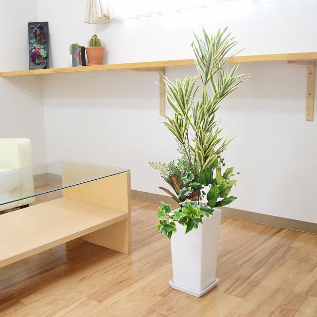 人工観葉植物 寄せ植え(ドラセナ・ソングオブインディア) 陶器鉢 イメージ2