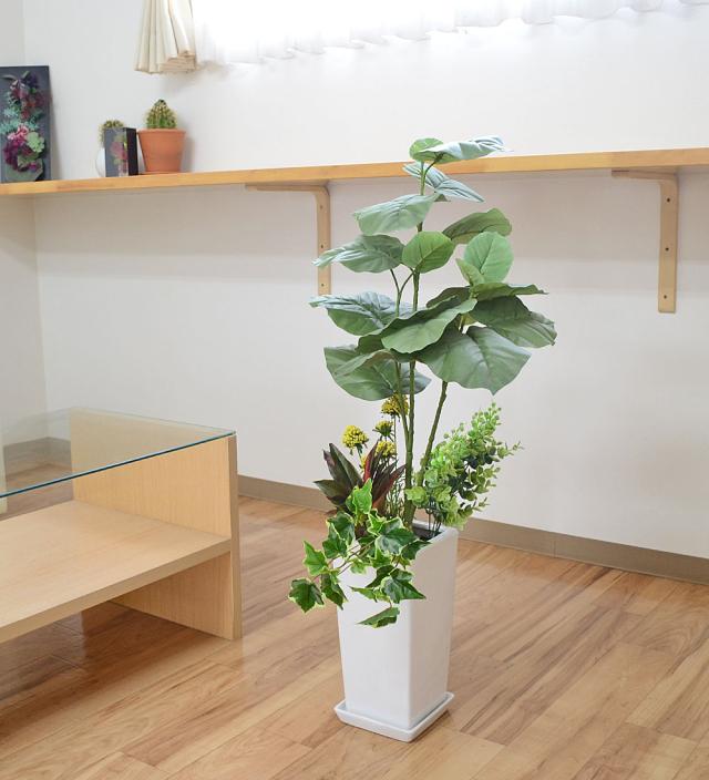 人工観葉植物 ウンベラータ寄せ植え 陶器鉢 イメージ2
