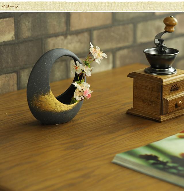空の新月　和の陶器 M  和風花器 生け花 フラワーベース 和室 プランターポット 生花 玄関 日本 風景 円形  