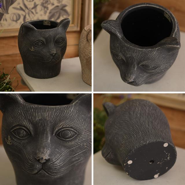 プランター おしゃれ アンティーク パクスロマーナ 猫の王 S 鉢 かわいい 底穴あり 小さい ネコ オブジェ 寄せ植え 多肉植物
