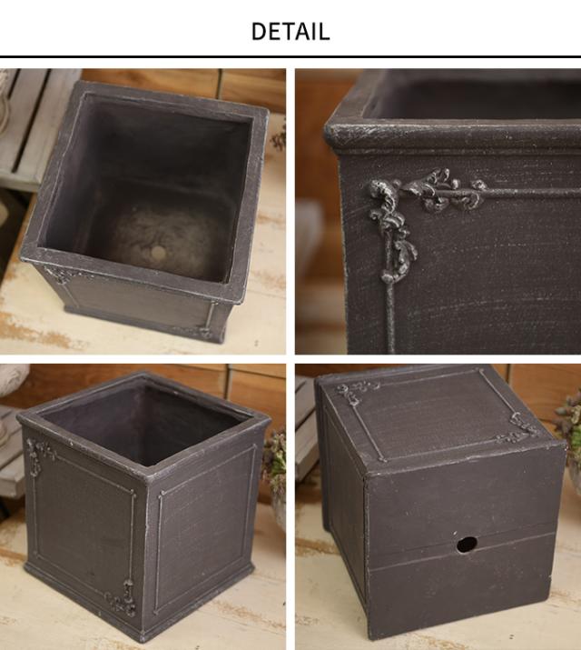 ギリシャ風 フラワーポット ダマスク モチーフスクエア L 30cm角  プランター アンティーク おしゃれ 底穴あり 四角 庭 ベランダ  