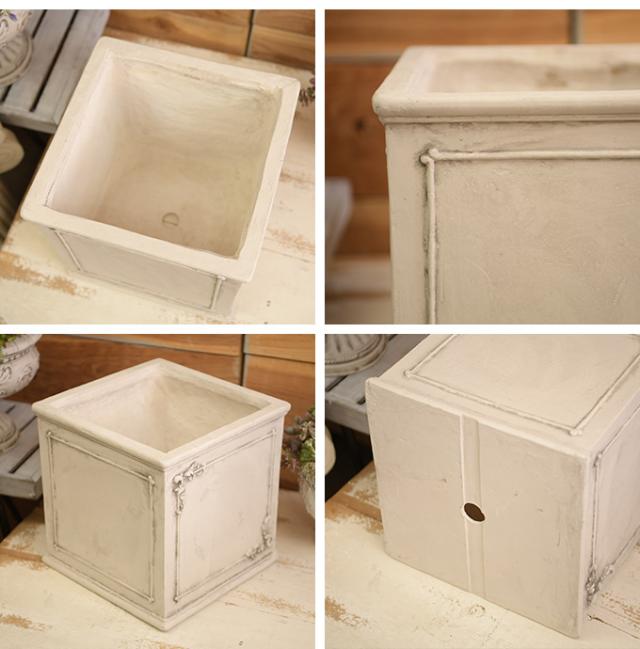 ギリシャ風 フラワーポット ダマスク モチーフスクエア L 30cm角  プランター アンティーク おしゃれ 底穴あり 四角 庭 ベランダ  