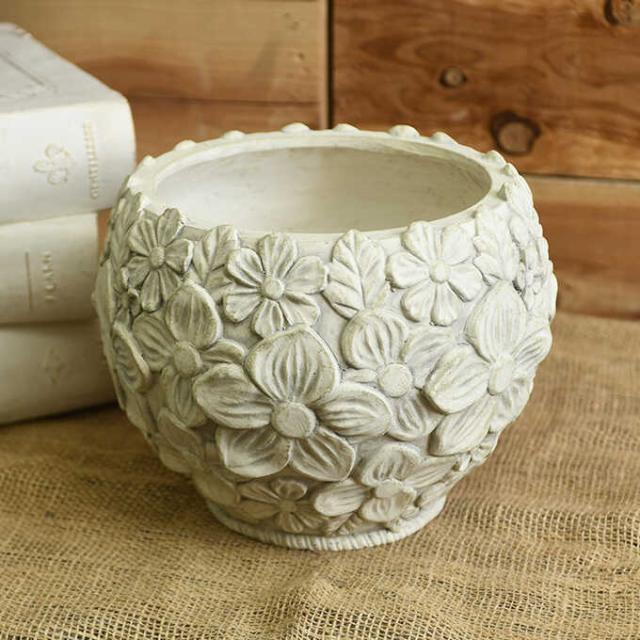 プランター おしゃれ ローマ風 繁栄の象徴 フラワーモチーフ ラウンド 直径28cm  鉢 底穴あり アンティーク 洋風 玄関 飾り オブジェ 置物 装飾  