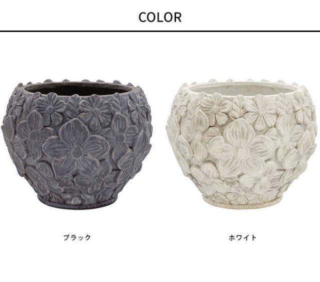 プランター おしゃれ ローマ風 繁栄の象徴 フラワーモチーフ ラウンド 直径28cm  鉢 底穴あり アンティーク 洋風 玄関 飾り オブジェ 置物 装飾  