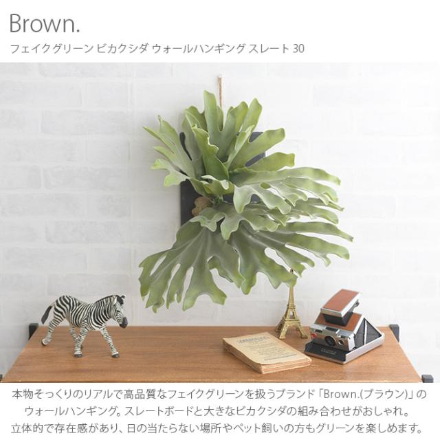 Brown. ブラウン フェイクグリーン ビカクシダ ウォールハンギング スレート 30  フェイクグリーン 壁掛け ハンギング おしゃれ 壁 グリーン インテリア 造花 植物 ペット  