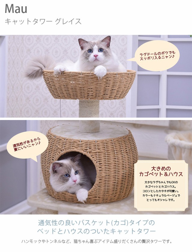 Mau マウ キャットタワー グレイス  猫用 キャットタワー ハウス カゴ おしゃれ 大型猫 ハンモック  