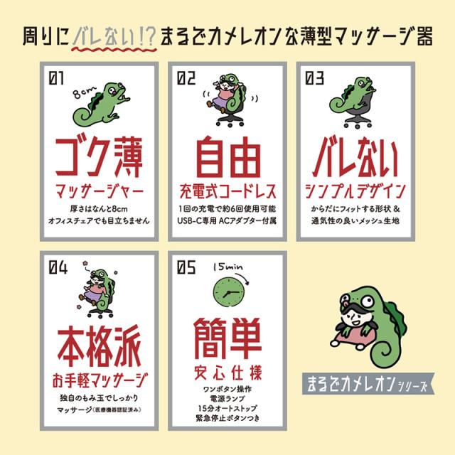 DOSHISHA ドウシシャ 実はこっそりマッサージしてるんです マッサージ器 マッサージクッション 腰 背中 薄い 充電式 コードレス ギフト 持ち運び 簡単操作