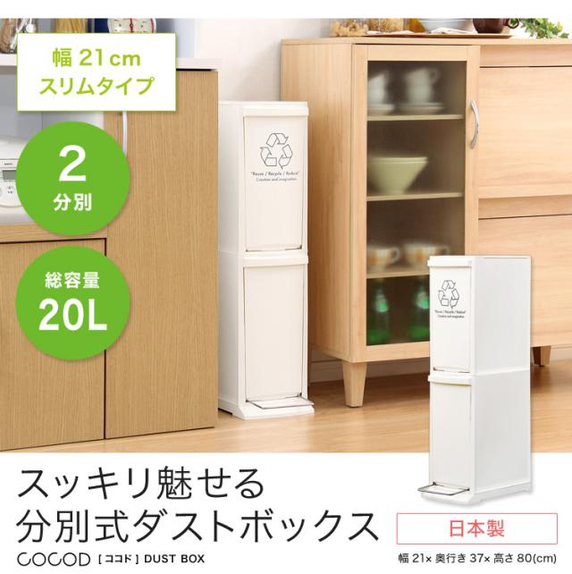 (2段　スリム　省スペース　フタ付き　フットペダル　ゴミ箱　20L)