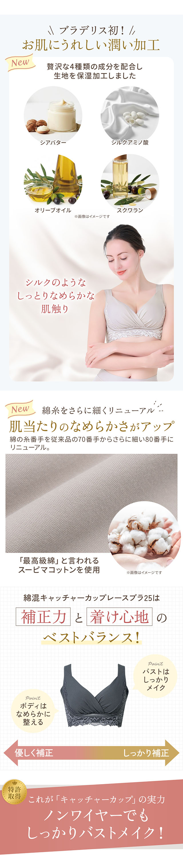 綿混キャッチャーカップレースブラ25