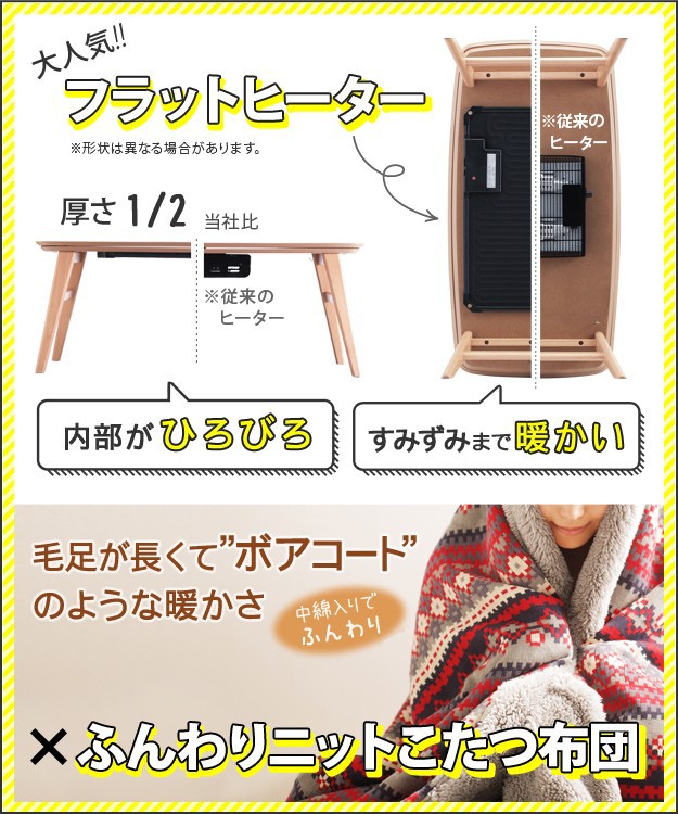 お得即納 こたつ 北欧 長方形 北欧デザインフラットヒーターこたつ〔ノルム〕100x50cm +北欧柄ふんわりニットこたつ布団 2点セットこたつ布団 2点の通販はau PAY マーケット - ショップハナテック|商品 超激安新作