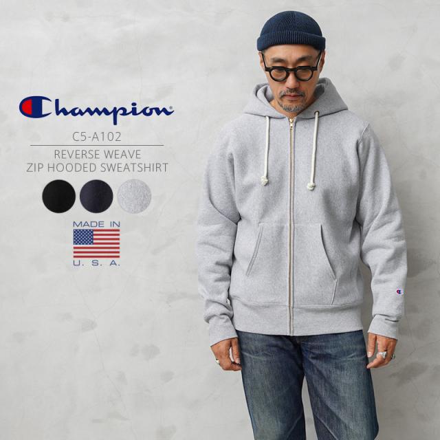 Champion チャンピオン C5-A102 リバースウィーブ ジップ フーデッド スウェットシャツ 12.5oz 赤タグ MADE IN USA【Cx】【T】｜パーカー ジップアップ フーディー アメリカ製 アメカジ メンズファッション 裏起毛 ヴィンテージ