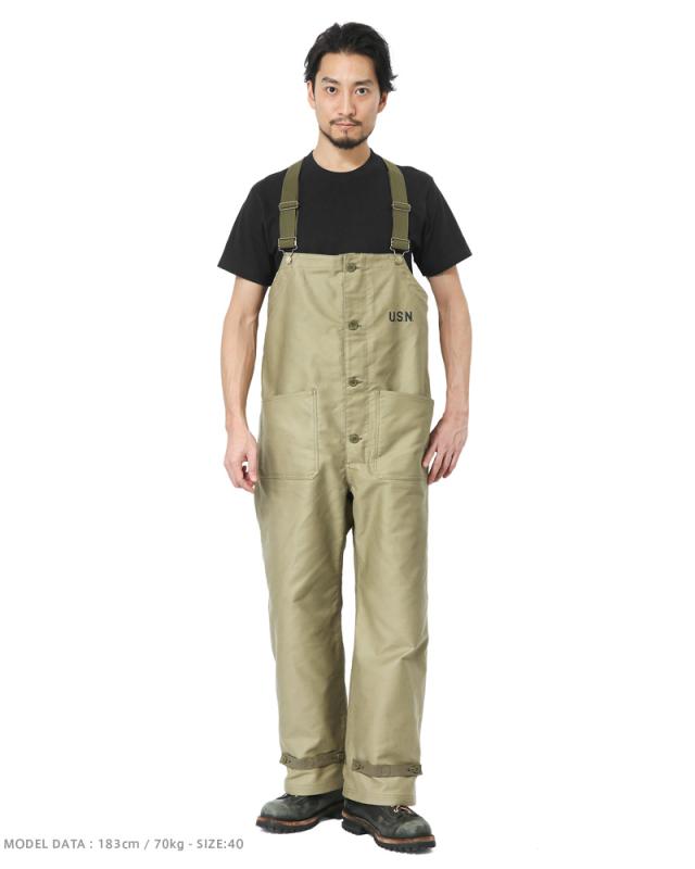 HOUSTON ヒューストン 1785 米海軍 U.S.NAVY N-1デッキパンツ 日本製  【R】｜ メンズ ボトムス ミリタリーパンツ ワークパンツ オーバーオール カジュアル 大きいサイズ ゆったり