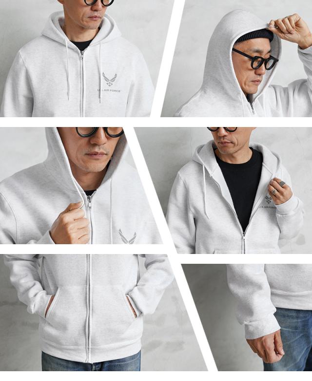 SOFFE ソフィー D1075419 OFFICIAL LICENSE U.S.AIR FORCE トレーニング スウェット ジップ フーディ / フルジップパーカー【Cx】【I】｜メンズ トップス ミリタリー 大きいサイズ アメカジ バックプリント ブランド おしゃれ