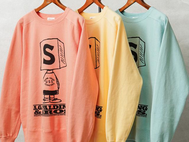 A.G.SPALDING&BROS エージースポルディング&ブロス SPL-AGS-251005 SKETCHBOOK3 フリーダムスリーブ スウェット シャツ 日本製【Cx】【T】｜メンズファッション アメカジ トレーナー 裏毛 綿100％ 丸胴 ブランド