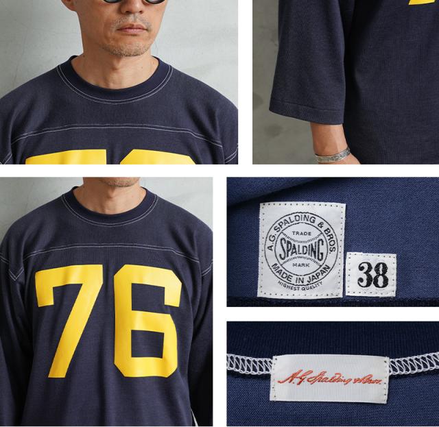 A.G.SPALDING&BROS エージースポルディング&ブロス SPL-AGS-251016 コットンレーヨン フットボール Tシャツ 日本製【Cx】【T】｜メンズファッション アメカジ フットボールTシャツ 7分袖 ヴィンテージ ストリート ブランド おしゃれ