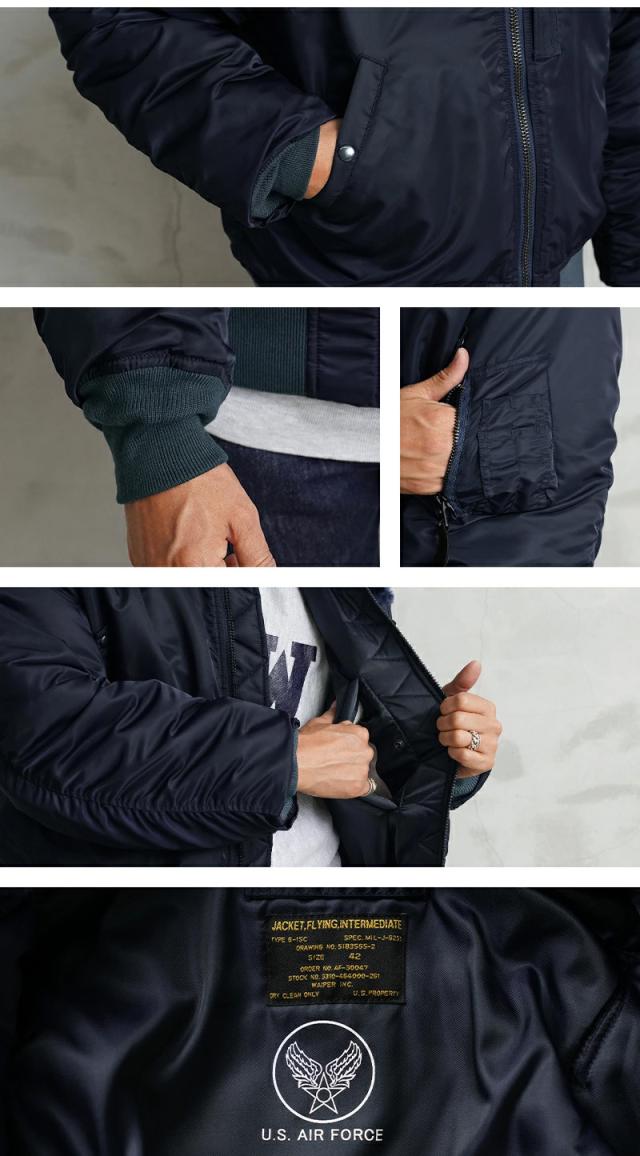 WAIPER.inc ワイパーインク 米軍 U.S.AIR FORCE B-15C フライトジャケット【WP14】【T】【Cx】｜メンズ アウター 大きいサイズ ミリタリー ma-1 エムエーワン ナイロンジャケット 防風 防寒 ネイビー ブランド おしゃれ