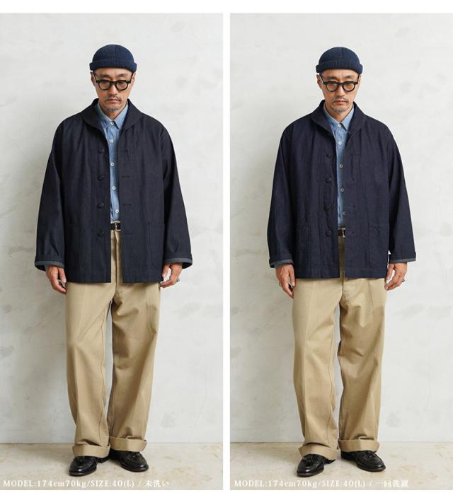 WAIPER.inc 米軍 1940’s U.S.NAVY M-43 デニムショールカラージャケット MADE OF”KAIHARA DENIM”【WP1038】【T】【Cx】｜メンズ アウター 大きいサイズ 大人 カジュアル Gジャン ジージャン ブランド おしゃれ