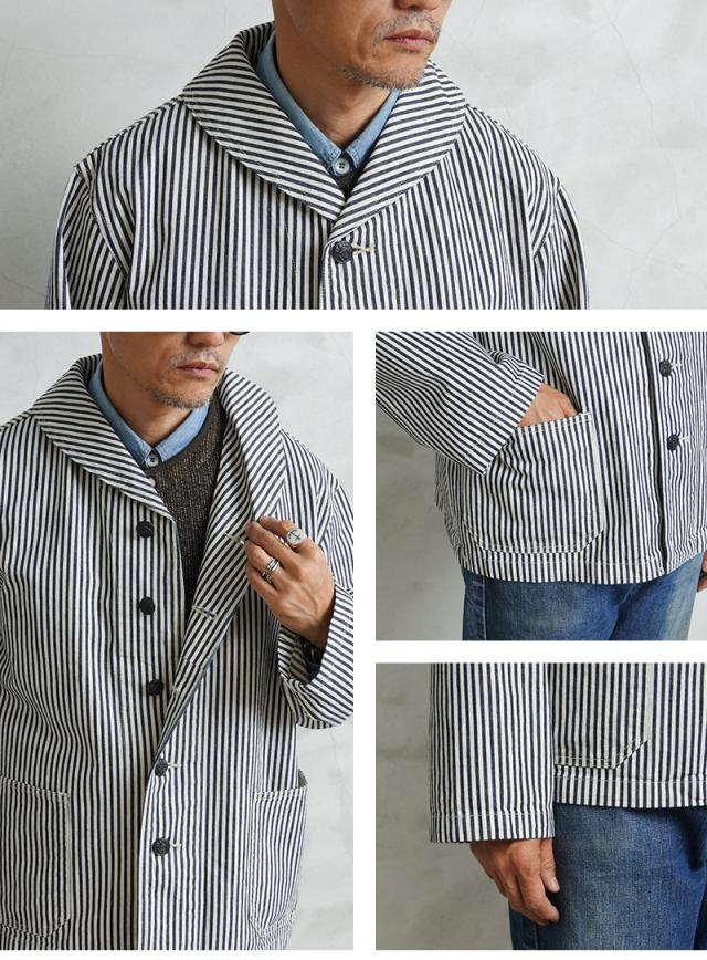 WAIPER.inc 米軍 U.S.NAVY PRISONER ヒッコリーショールカラージャケット MADE OF“KAIHARA DENIM”【WP1127】【T】【Cx】