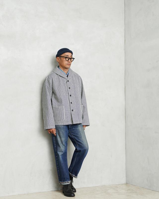 WAIPER.inc 米軍 U.S.NAVY PRISONER ヒッコリーショールカラージャケット MADE OF“KAIHARA DENIM”【WP1127】【T】【Cx】