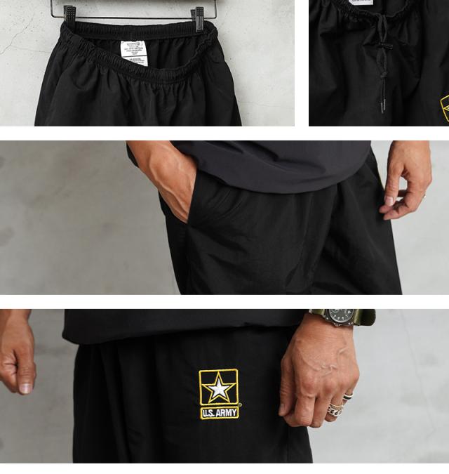 実物 新品 デッドストック 米軍 U.S.ARMY APFU フィジカル トレーニングパンツ ARMY LOGO【Cx】【I】｜メンズ ボトムス ナイロンパンツ フィットネス 大きいサイズ ゆったり 黒 ブラック ファッション おしゃれ