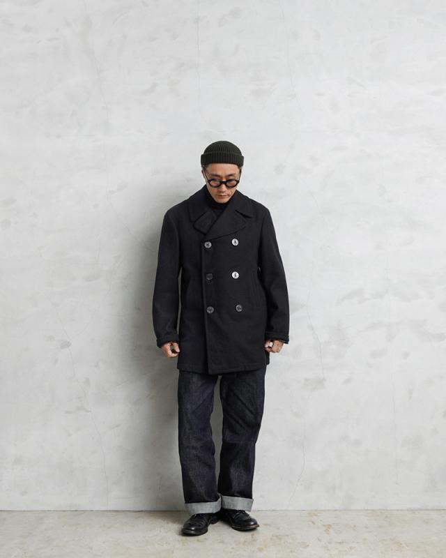 実物 USED 米軍 U.S.NAVY ウール ピーコート BLACK / Pコート PEA COAT【Cx】【I】｜メンズ アウター ミリタリー メルトン ジャケット ダブル 前立て ビジネス カジュアル 古着 おしゃれ