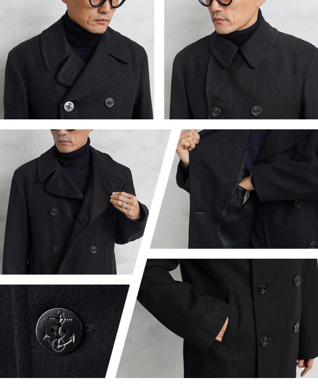 実物 USED 米軍 U.S.NAVY ウール ピーコート BLACK / Pコート PEA COAT【Cx】【I】｜メンズ アウター ミリタリー メルトン ジャケット ダブル 前立て ビジネス カジュアル 古着 おしゃれ