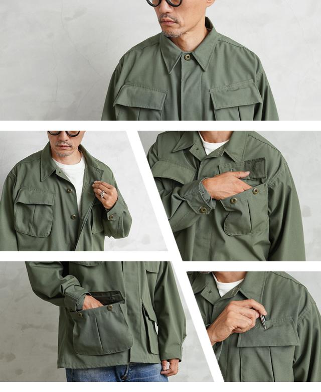 MADE IN USA 新品 デッドストック 米軍 ジャングル ファティーグ ジャケット OLIVE【Cx】【I】｜メンズファッション アメカジ ミリタリー リップストップ アメリカ製 カーキ グリーン 軍物 軽量 おしゃれ MADE IN USA 新品 デッドストック 米軍 ジャングル ファティーグ