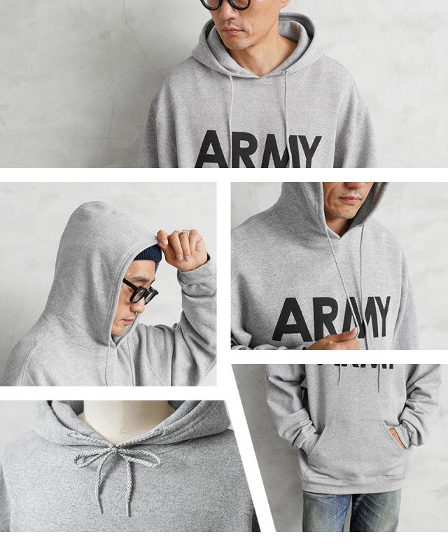 新品 米軍 U.S.ARMY トレーニング プルオーバー フーディ スウェット グレー / パーカー【Cx】【I】｜ミリタリー メンズファッション アメカジ トレーニングウェア 裏起毛 カジュアル ストリート 古着 無地 速乾 保温性