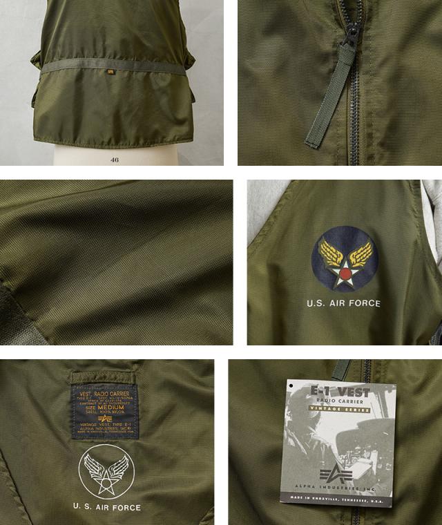 ALPHA アルファ デッドストック MADE IN USA E-1 ラジオベスト OD【Cx】【I】｜米軍 フライトベスト ミリタリー アメカジ メンズファッション ナイロン U.S.AIR FORCE サバイバルベスト