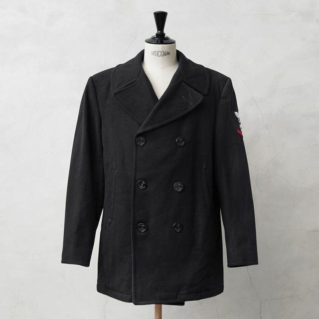 実物 USED 米軍 U.S.NAVY 階級章付き ウール ピーコート BLACK / Pコート PEA COAT【Cx】【I】｜メンズ アウター ミリタリー メルトン ジャケット ダブル 前立て ビジネス カジュアル 古着 おしゃれ