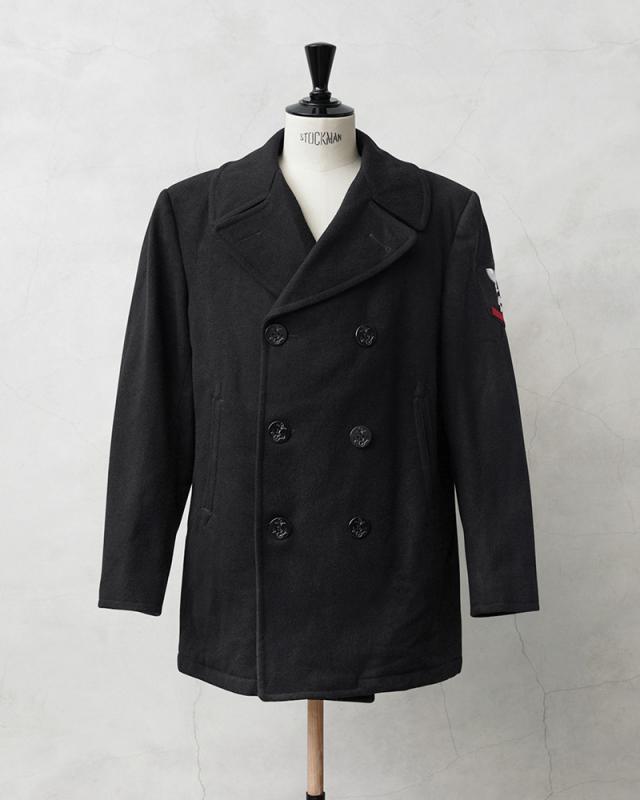 実物 USED 米軍 U.S.NAVY 階級章付き ウール ピーコート BLACK / Pコート PEA COAT【Cx】【I】｜メンズ アウター ミリタリー メルトン ジャケット ダブル 前立て ビジネス カジュアル 古着 おしゃれ