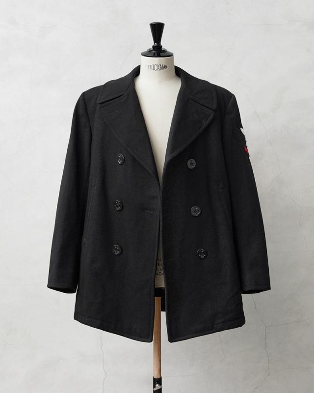 実物 USED 米軍 U.S.NAVY 階級章付き ウール ピーコート BLACK / Pコート PEA COAT【Cx】【I】｜メンズ アウター ミリタリー メルトン ジャケット ダブル 前立て ビジネス カジュアル 古着 おしゃれ