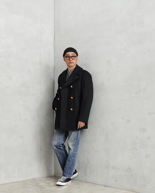 実物 USED 米軍 U.S.NAVY KERSEY（カージー）ウール ピーコート ゴールドボタン DARK NAVY / Pコート PEA COAT【Cx】【I】｜メンズ アウター ミリタリー メルトン ジャケット ダブル 前立て ビジネス カジュアル 古着 おしゃれ