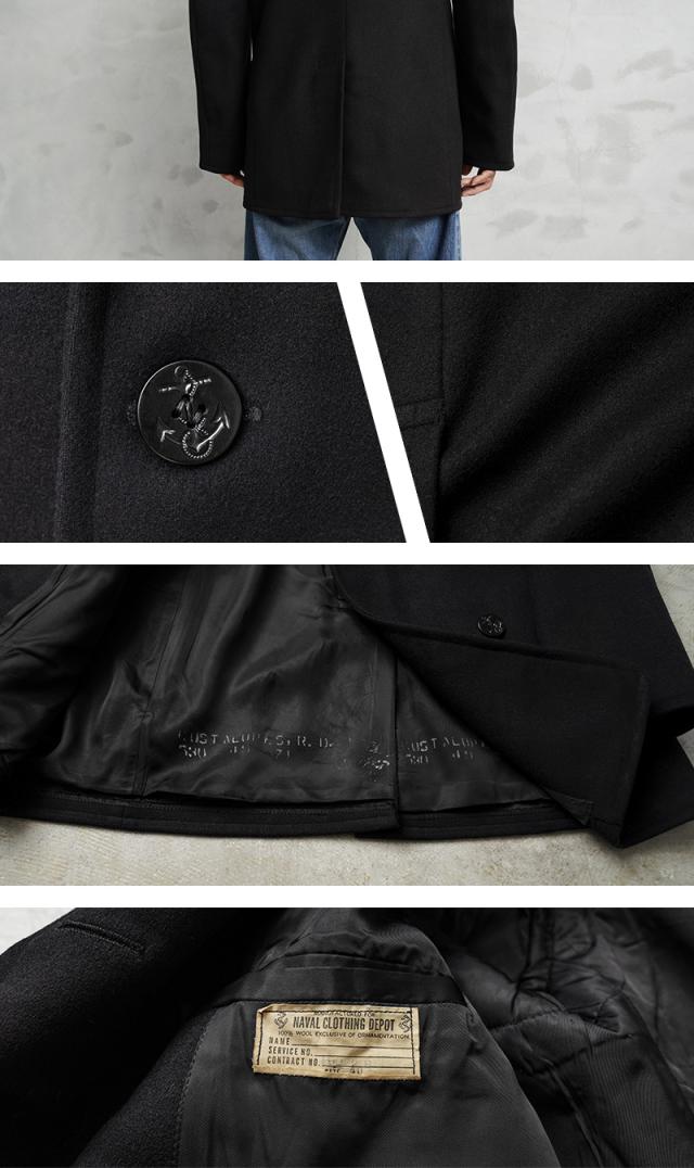 実物 USED 米軍 U.S.NAVY 40〜50’s「NAVAL CLOTHING 」KERSEY（カージー）ウール ピーコート DARK NAVY / Pコート PEA COAT【Cx】【I】｜メンズ アウター ミリタリー メルトン ジャケット ダブル 前立て カジュアル 古着 おしゃれ