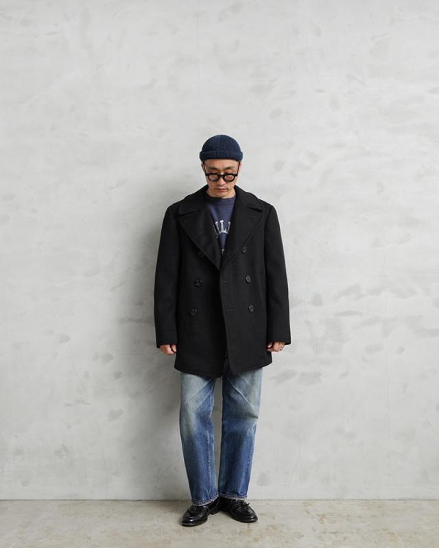 実物 USED 米軍 U.S.NAVY 40〜50’s「NAVAL CLOTHING 」KERSEY（カージー）ウール ピーコート DARK NAVY / Pコート PEA COAT【Cx】【I】｜メンズ アウター ミリタリー メルトン ジャケット ダブル 前立て カジュアル 古着 おしゃれ